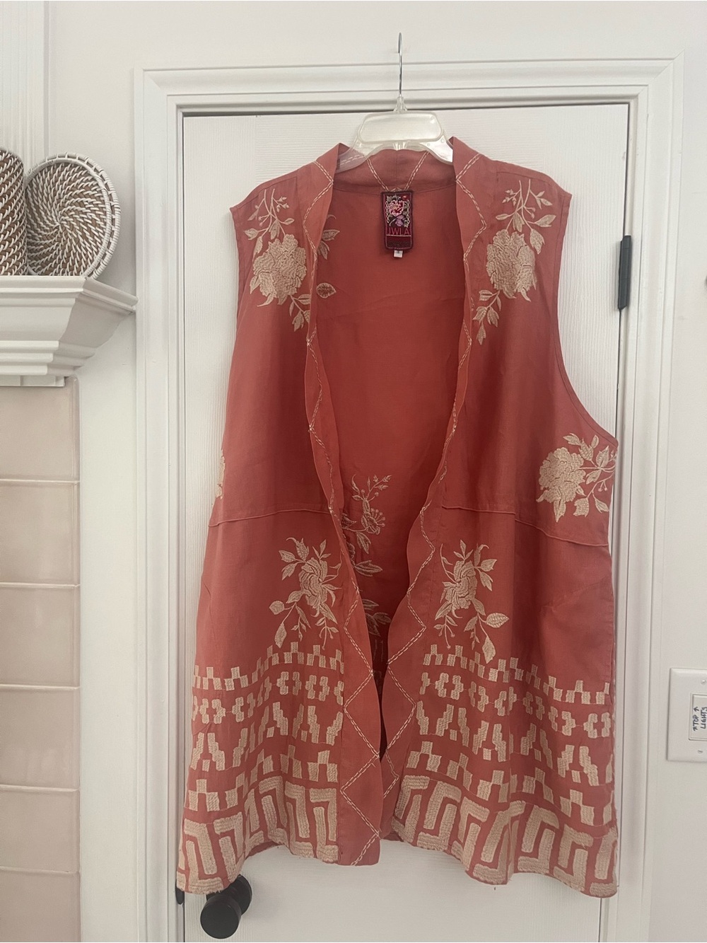 Johnny Was Burnt Orange/Salmon Embroidered Linen Vest
